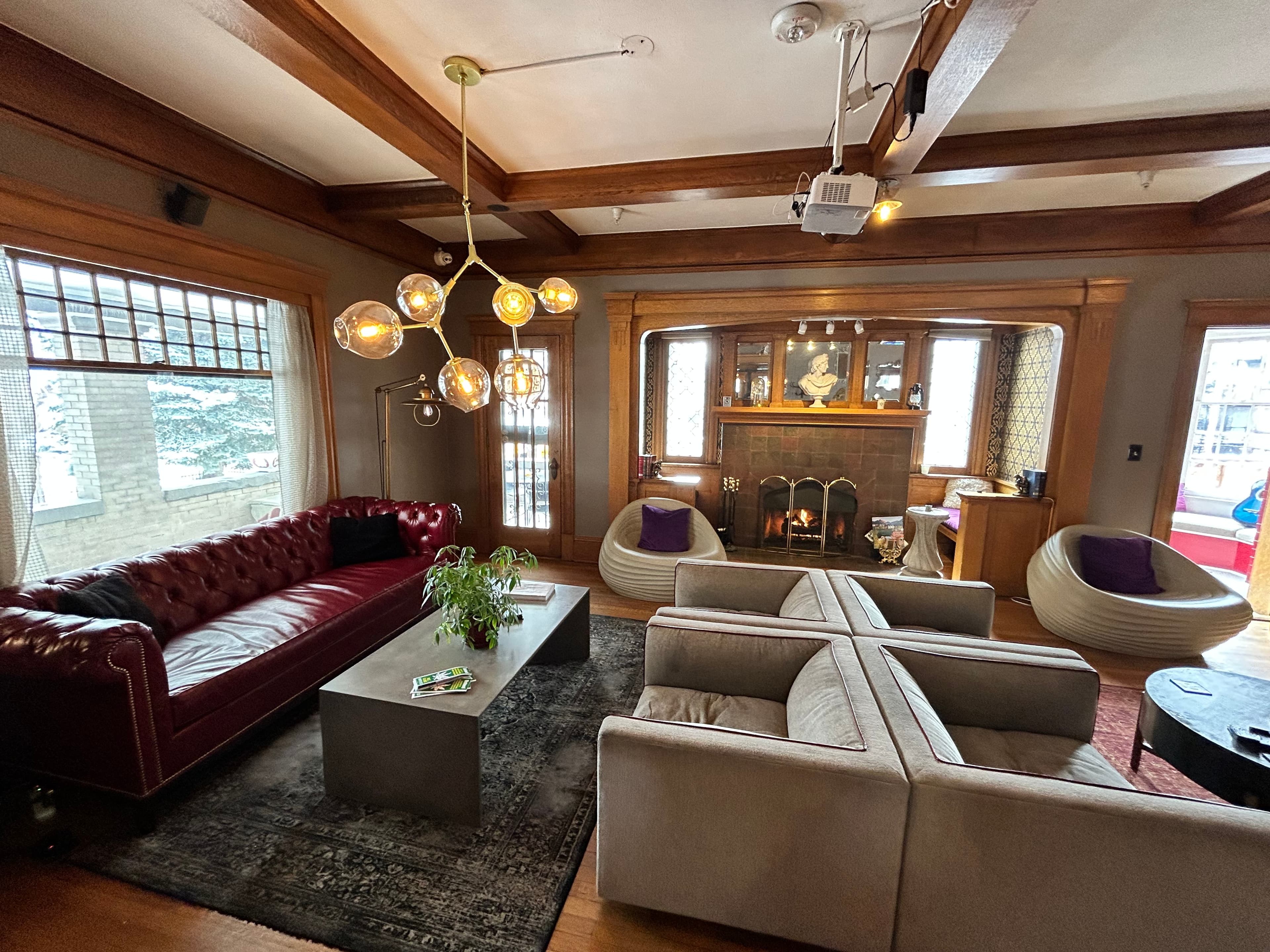 Main lounge with fireplace